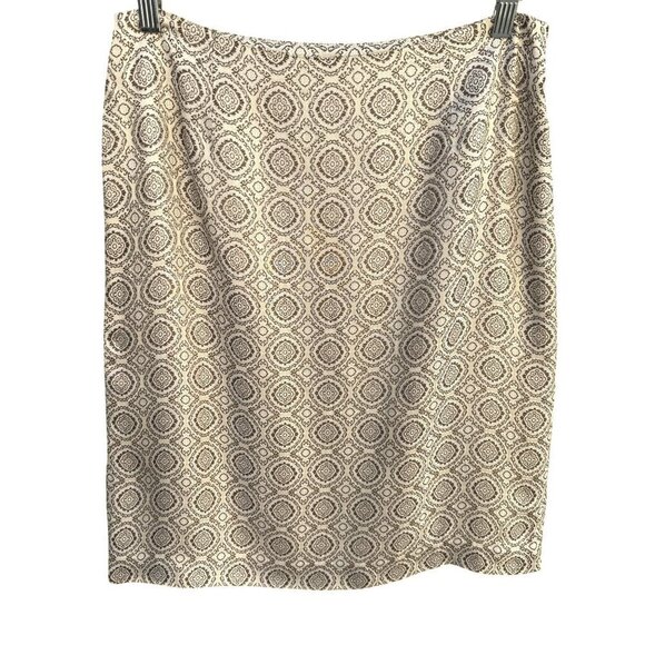 Alfani Vintage Womens Beige Brown Paisley Patterned Lined Pencil MIni Skirt 12 - Picture 1 of 6